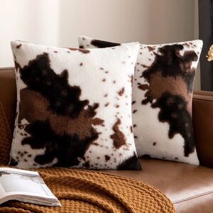 Faux Cowhide Fur Throw Pillow Covers Pair - White, Brown, Black
